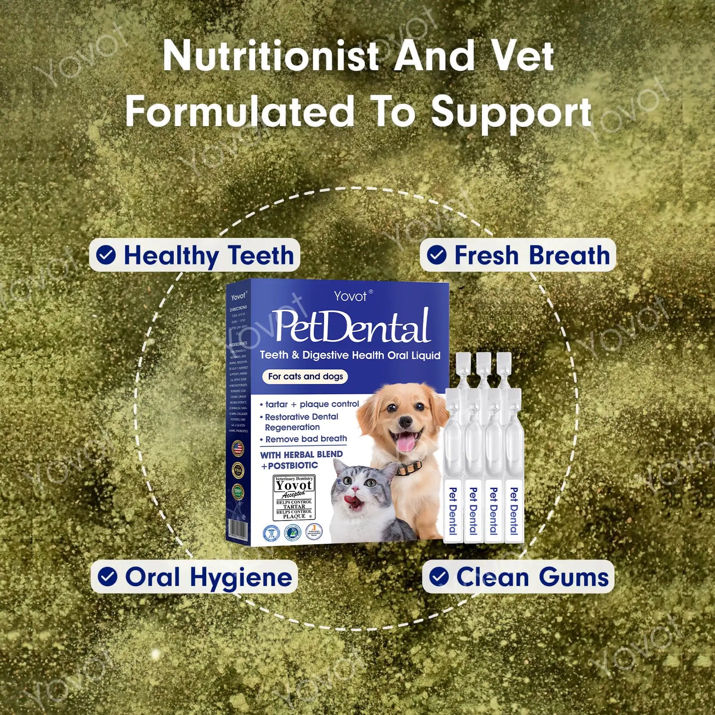 [Official USA Store] 𝐘𝐨𝐯𝐨𝐭® 𝐏𝐞𝐭 𝐃𝐞𝐧𝐭𝐚𝐥 & 𝐃𝐢𝐠𝐞𝐬𝐭𝐢𝐯𝐞 𝐇𝐞𝐚𝐥𝐭𝐡 𝐎𝐫𝐚𝐥 𝐒𝐨𝐥𝐮𝐭𝐢𝐨𝐧 – Freshen Breath, Remove Tartar & Promote gum regeneration, stabilize teeth (for Cats & Dogs)  – Save 80% Today!