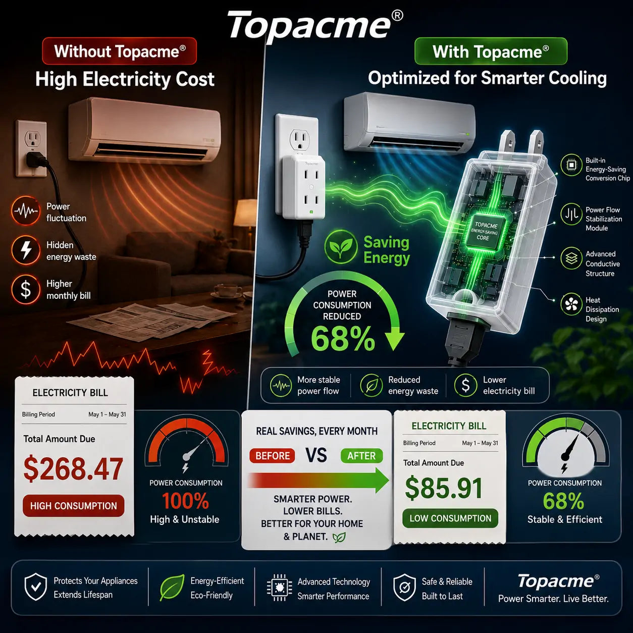 Topacme® Smart Energy Saving Outlet Adapter